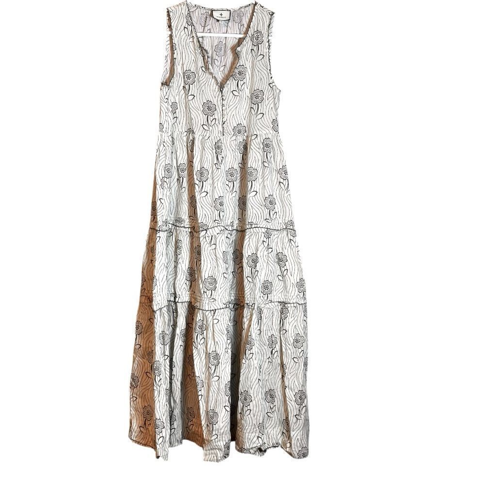 Tuckernuck Sleeveless Tiered Floral Maxi Dress Cream and Black Size XS 📦
